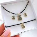 Naszyjnik choker miś czarne kryształy onyks ze STALI CHIRURGICZNEJ