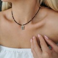 Naszyjnik choker miś czarne kryształy onyks ze STALI CHIRURGICZNEJ