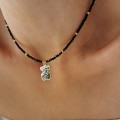 Naszyjnik choker miś czarne kryształy onyks ze STALI CHIRURGICZNEJ