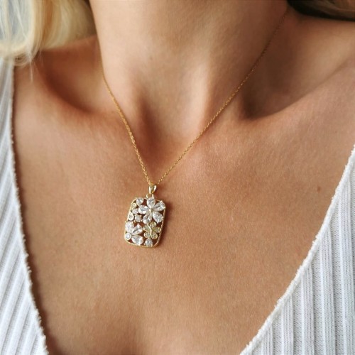 Naszyjnik zawieszka kwiaty kryształy ze STALI SZLACHETNEJ złoty mniejszy