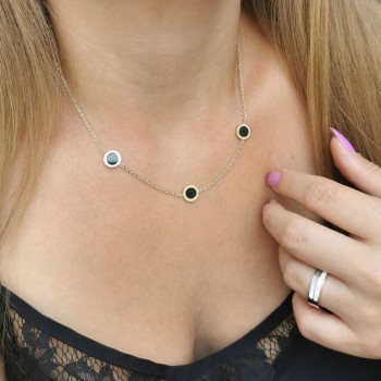  Naszyjnik STAL CHIRURGICZNA Okrągłe zawieszki czarny środek grawer kolor złoty Blueberry