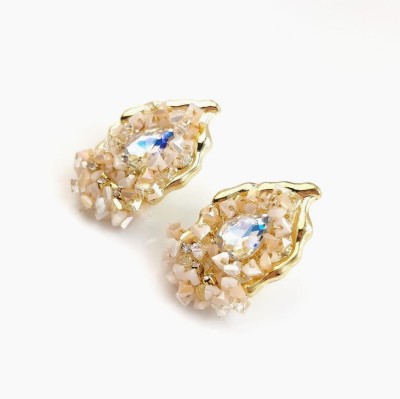 Kolczyki kryształowe beżowe kryształy STAL SZLACHETNA złote