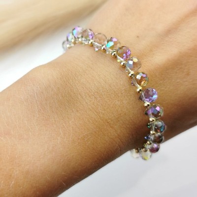 Bransoletka STAL CHIRURGICZNA elastyczna opal kryształy