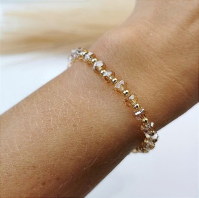 Bransoletka STAL CHIRURGICZNA elastyczna beżowe kryształy 