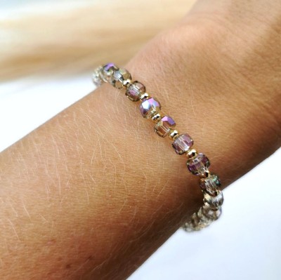 Bransoletka STAL CHIRURGICZNA elastyczna opalizujące kryształy  2