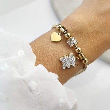 Bransoletka ze STALI CHIRURGICZNEJ modułowa serce miś kostki kryształy kolor złoty  