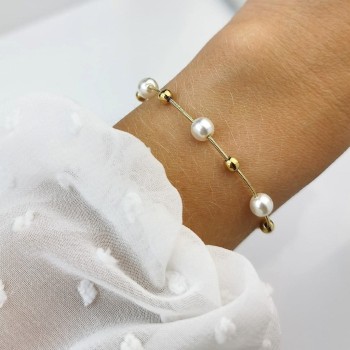 Bransoletka STAL CHIRURGICZNA perły kulki złote 