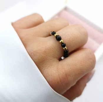 Pierścionek elastyczny z onyksem  czarny STAL CHIRURGICZNA