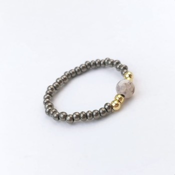 Pierścionek elastyczny z agatem STAL CHIRURGICZNA  szary