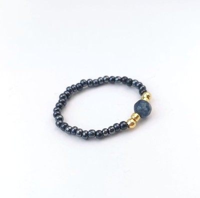 Pierścionek elastyczny z agatem STAL CHIRURGICZNA  granatowy