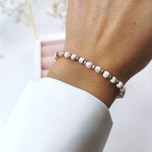 Bransoletka z agatami hematyty beżowa