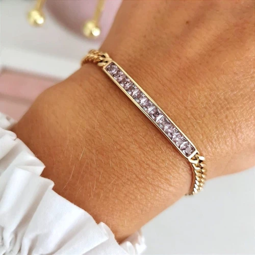 Bransoletka POZŁACANA blaszka różowe kryształy rose gold