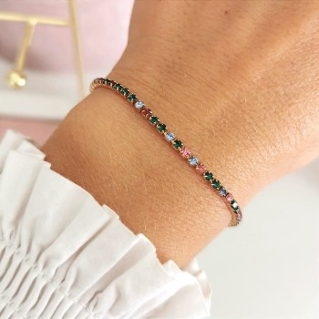 Bransoletka POZŁACANA tenisowa kolorowe kryształy rose gold