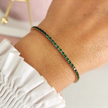 Bransoletka POZŁACANA tenisowa zielone kryształy rose gold