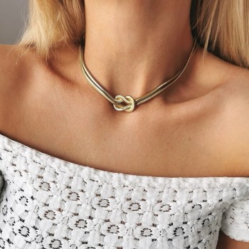 Naszyjnik ze STALI CHIRURGICZNEJ choker żmijka pleciony kolor złoty 