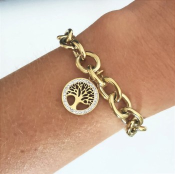 Bransoletka  STAL CHIRURGICZNA Pancerka klasyczna Drzewko szczęścia kolor złoty  