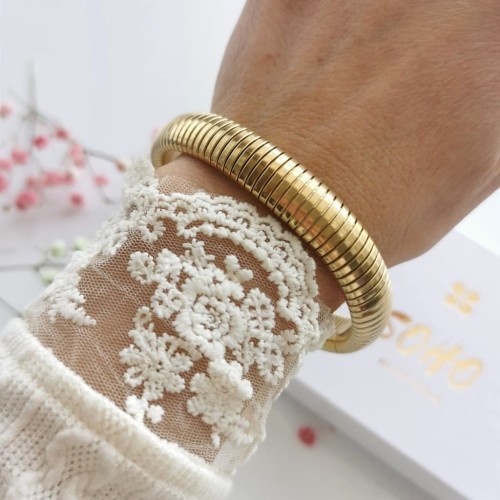 Bransoletka żmijka elastyczna ze STALI CHIRURGICZNEJ złota