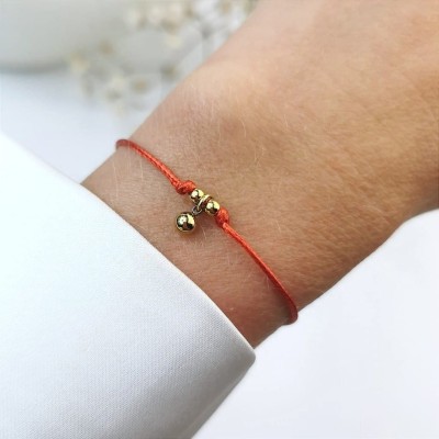  Bransoletka LUCKY STAL CHIRURGICZNA kulki czerwony sznurek 