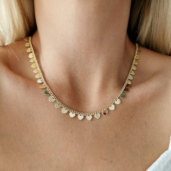 Naszyjnik STAL CHIRURGICZNA złote serduszka kolor złoty