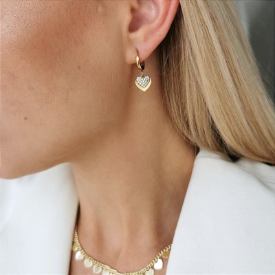 Kolczyki koła z serduszkami cyrkonie STAL POZŁACANA 