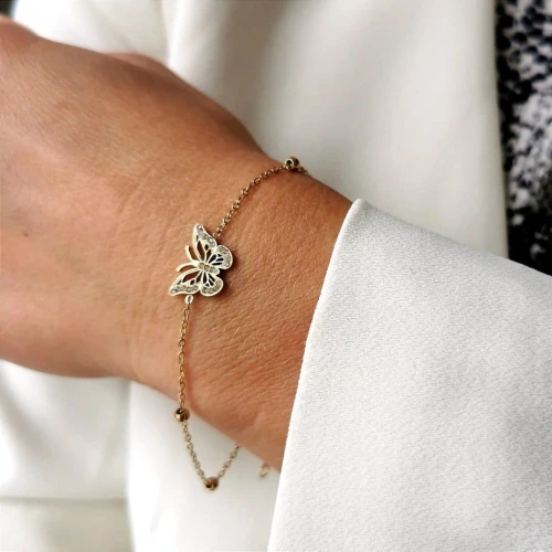 Bransoletka ze STALI CHIRURGICZNEJ motyl kulkeczki kolor złoty