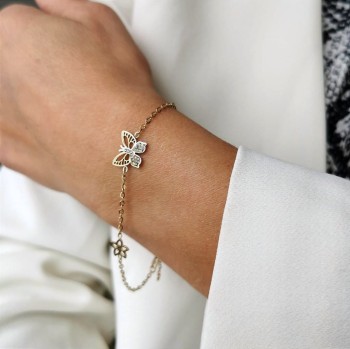 Bransoletka ze STALI CHIRURGICZNEJ motyl kwiatuszki kolor złoty