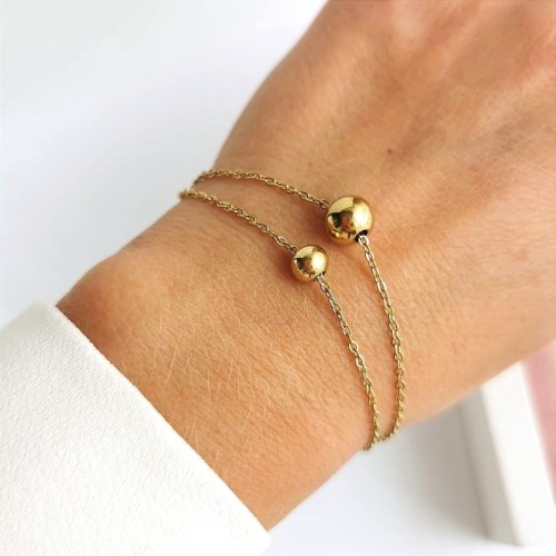 Bransoletka podwójna kulki ze STALI CHIRURGICZNEJ kolor złoty