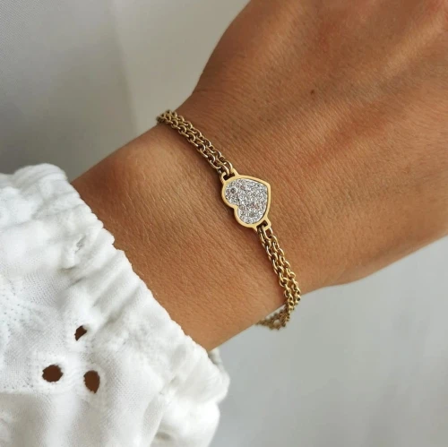 Bransoletka STAL CHIRURGICZNA serduszko kryształki kolor złoty Blueberry