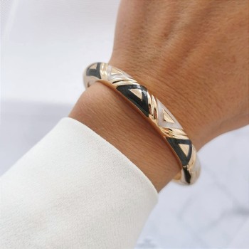 Bransoletka obręcz  szara biała emalia ze STALI SZLACHETNEJ złota 