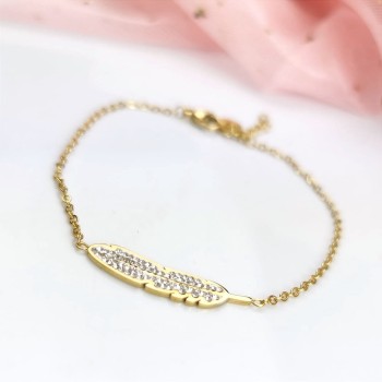 Bransoletka ze STALI CHIRURGICZNEJ piórko jasne kryształki  Blueberry 