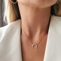 Naszyjnik STAL SZLACHETNA lunula księżyc kryształki kolor złoty