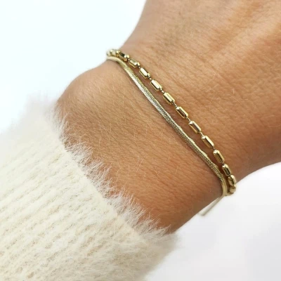 Bransoletka żmijka płaska podwójna ze STALI CHIRURGICZNEJ  złota