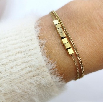 Bransoletka kostki podwójna ze STALI CHIRURGICZNEJ  złota 