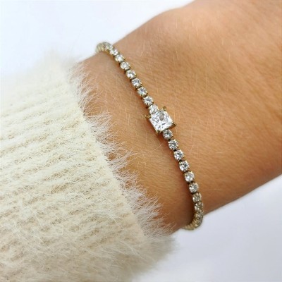 Bransoletka tenisowa kryształki ze STALI CHIRURGICZNEJ  złota 