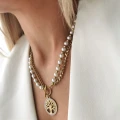 Naszyjnik choker drzewko szczęścia perły ze STALI CHIRURGICZNEJ pancerka złoty