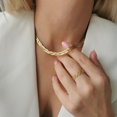 Naszyjnik STAL CHIRURGICZNA płaski żmijka przeplatana kolor złoty  