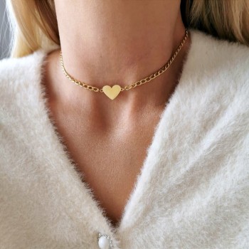  Naszyjnik choker SERCE pancerka ze STALI CHIRURGICZNEJ złoty