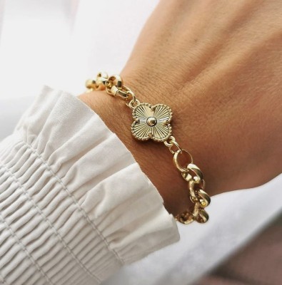 Bransoletka ze złotą koniczynką clover ze STALI SZLACHETNEJ   