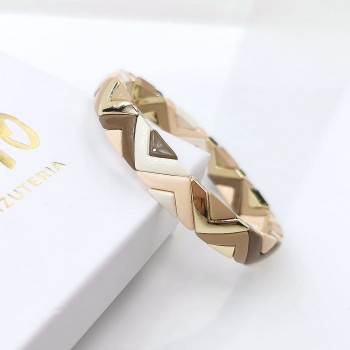 Bransoletka POZŁACANA ze STALI SZLACHETNEJ z beżowymi brązowymi złotymi elementami  