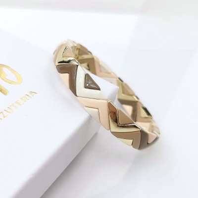 Bransoletka POZŁACANA ze STALI SZLACHETNEJ z beżowymi brązowymi złotymi elementami  