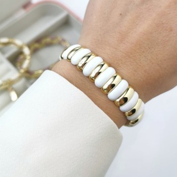 Bransoletka POZŁACANA ze STALI SZLACHETNEJ z białymi złotymi elementami  