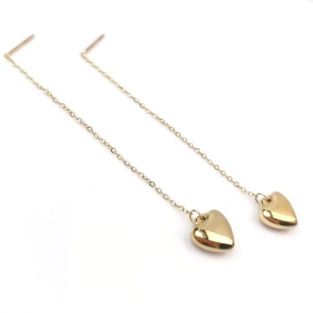 Kolczyki ze STALI CHIRURGICZNEJ serduszka łańcuszki kolor złoty   
