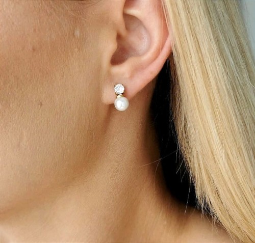 Kolczyki perła z kryształem ze STALI CHIRURGICZNEJ złote Premium