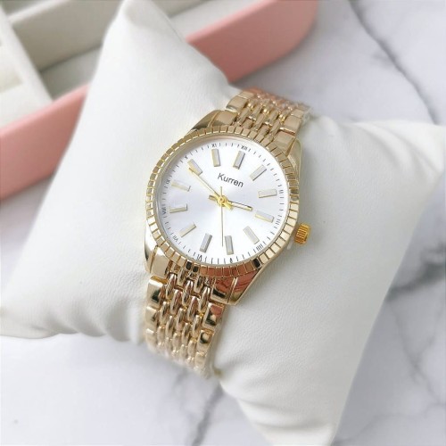 Zegarek damski ekskluzywny ZŁOTY  na bransolecie  perłowa tarcza