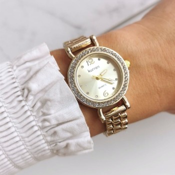 Zegarek damski ekskluzywny ZŁOTY  na bransolecie złota  tarcza kryształki