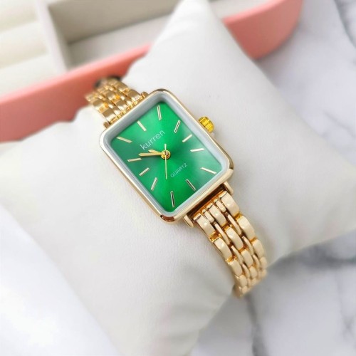 Zegarek damski ekskluzywny ZŁOTY  na bransolecie zielona tarcza