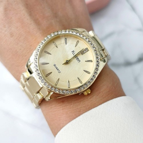 Zegarek damski ekskluzywny ZŁOTY  na bransolecie złota tarcza  cyrkonie