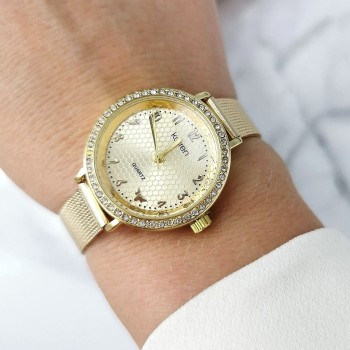 Zegarek damski ekskluzywny ZŁOTY na pasku mesh złota tarcza   