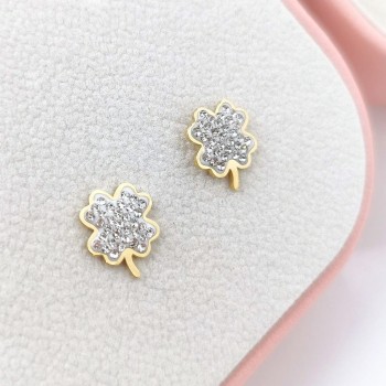 kolczyki ze STALI CHIRURGICZNEJ Koniczyna cyrkonie kolor złoty