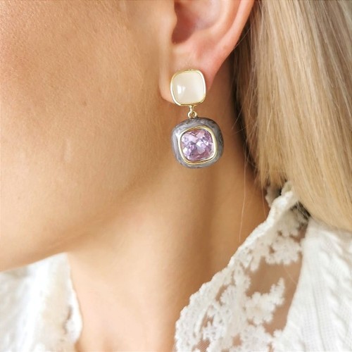 Kolczyki perłowe kwadraty Austrian Crystal STAL SZLACHETNA